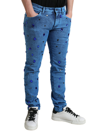 Dolce &amp; Gabbana – Blaue Skinny-Jeans mit Kristallverzierung