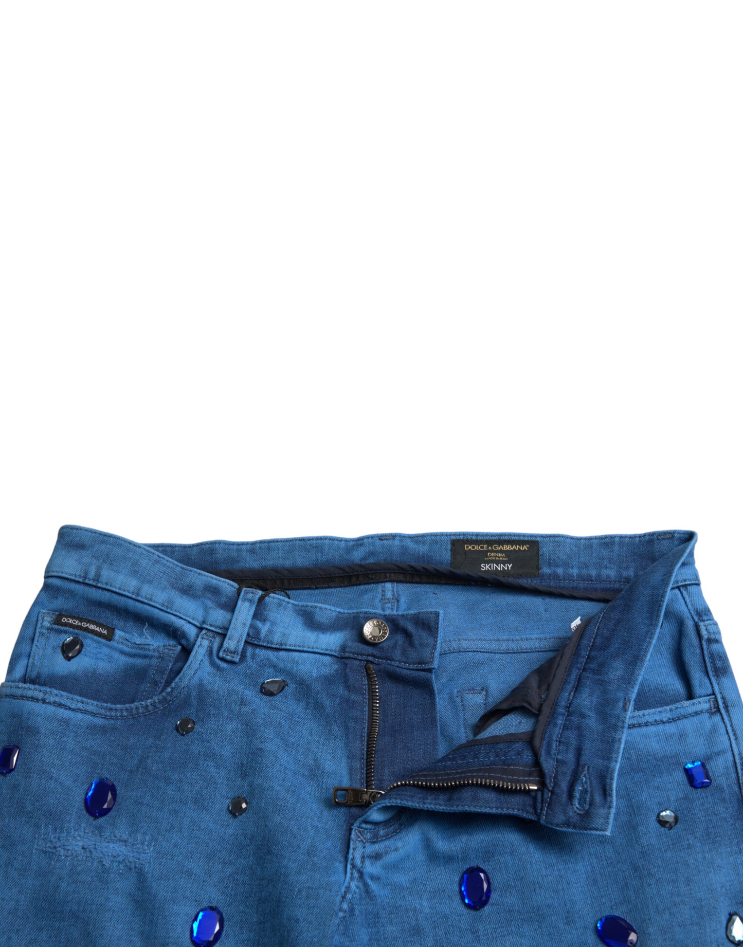 Dolce &amp; Gabbana – Blaue Skinny-Jeans mit Kristallverzierung