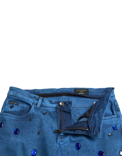 Dolce &amp; Gabbana – Blaue Skinny-Jeans mit Kristallverzierung