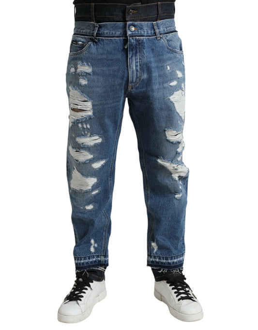 Dolce &amp; Gabbana Blaue zerfetzte Baumwolljeans für Herren