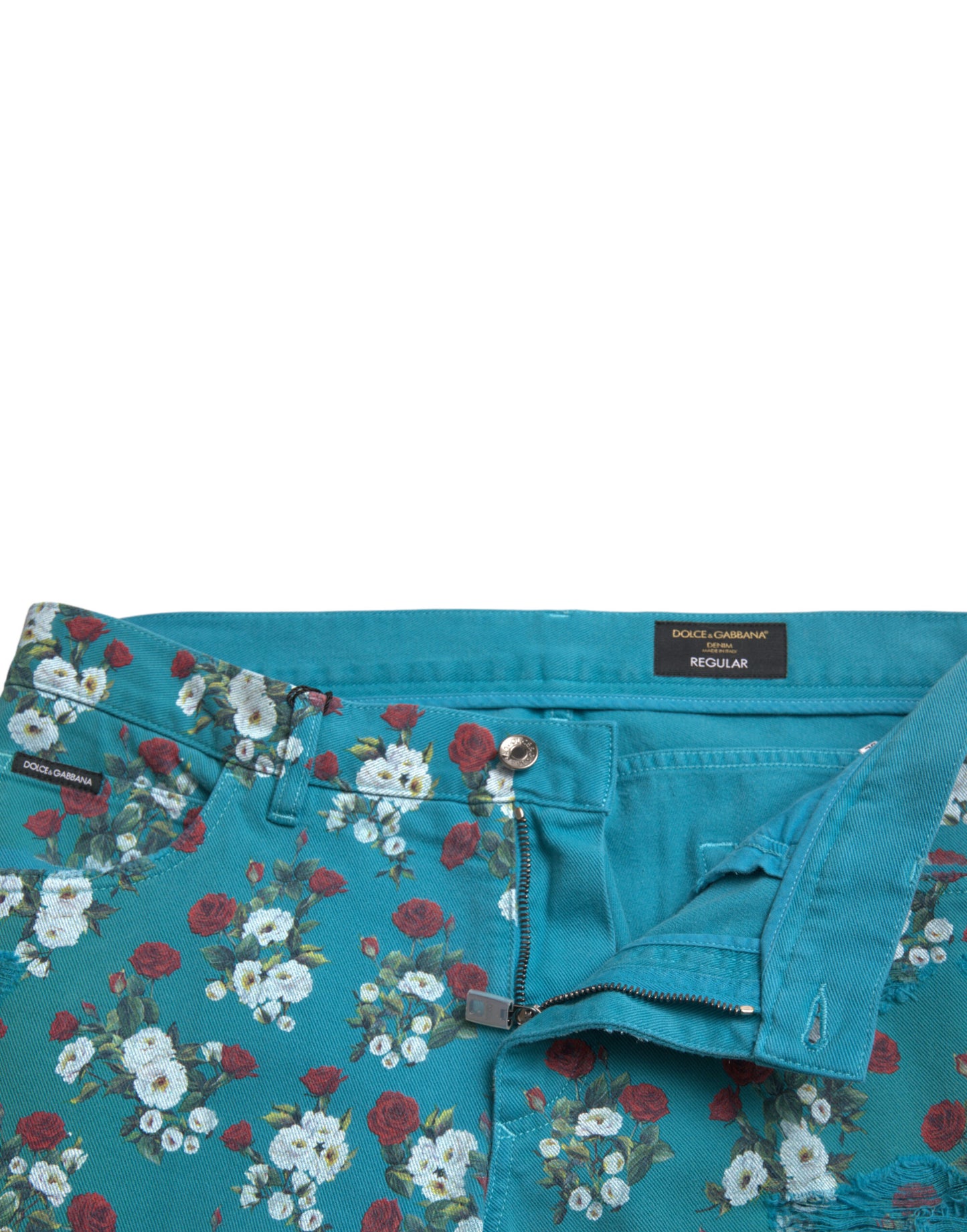Dolce &amp; Gabbana – Enge Jeanshose aus Baumwolle mit Blumenmuster in Blau