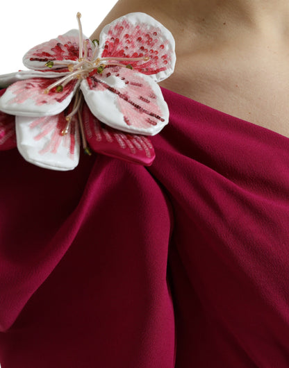 Dolce &amp; Gabbana – Lilafarbenes One-Shoulder-Kleid mit Blumenverzierung