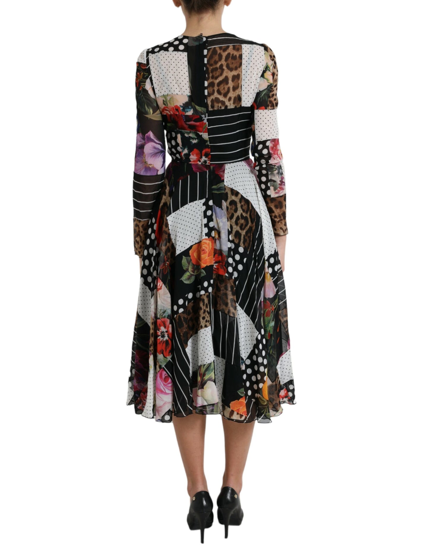 Dolce &amp; Gabbana Mehrfarbiges Patchwork-Kleid mit Blumen- und Leopardenmuster