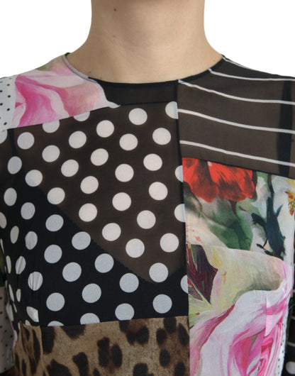 Dolce &amp; Gabbana Mehrfarbiges Patchwork-Kleid mit Blumen- und Leopardenmuster