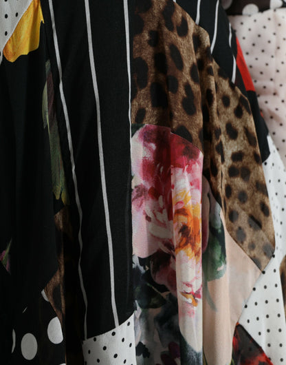 Dolce &amp; Gabbana Mehrfarbiges Patchwork-Kleid mit Blumen- und Leopardenmuster