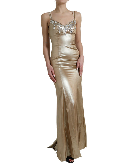 Dolce &amp; Gabbana – Abendkleid mit Kristallverzierung in Metallic-Gold