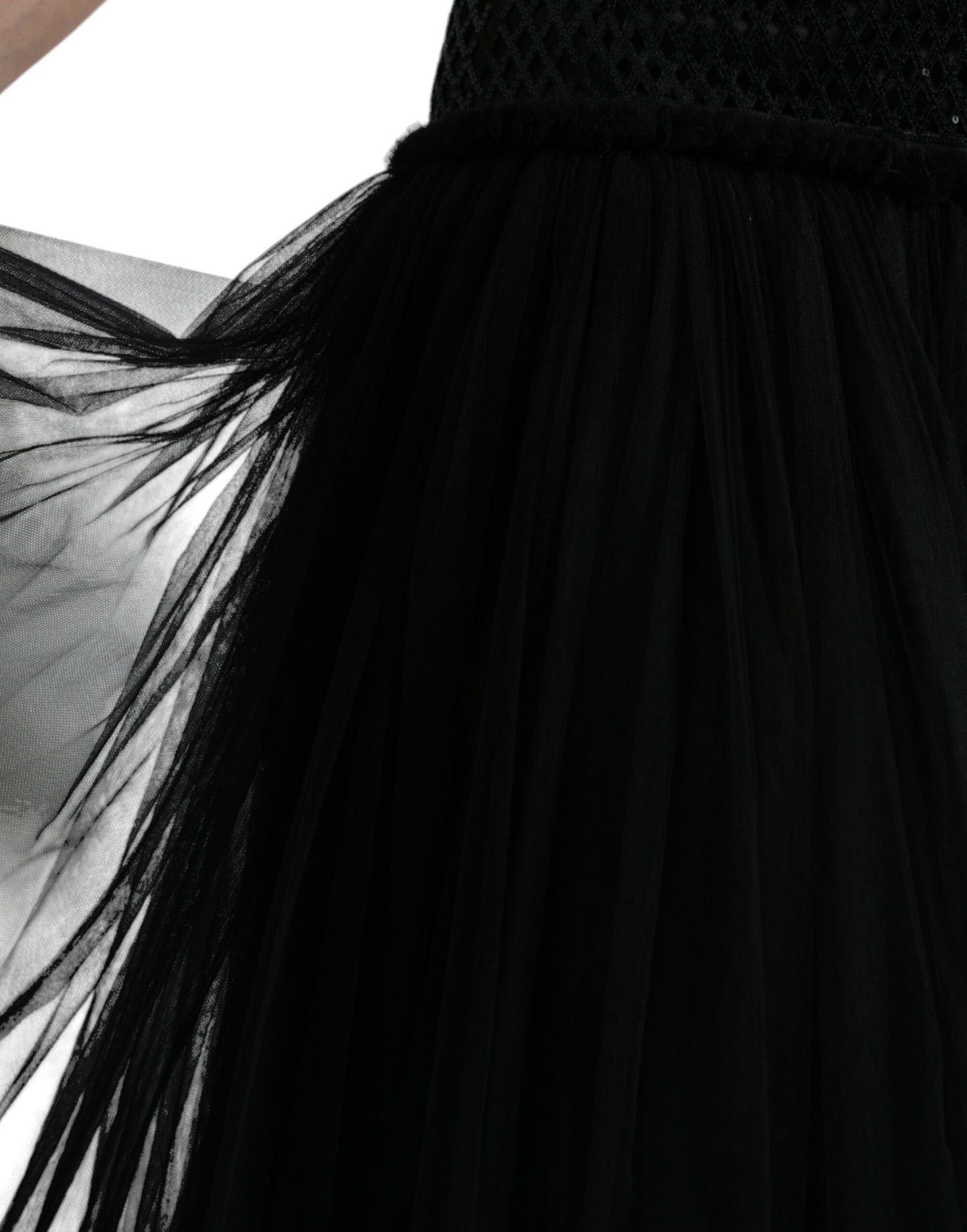 Dolce &amp; Gabbana – Schwarzes, ärmelloses Netz-Lagenkleid mit Pailletten