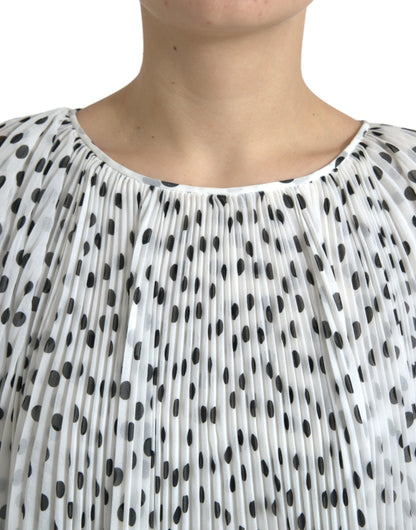 Dolce &amp; Gabbana – Weißes, gepunktetes Maxikleid in A-Linie mit Plissee