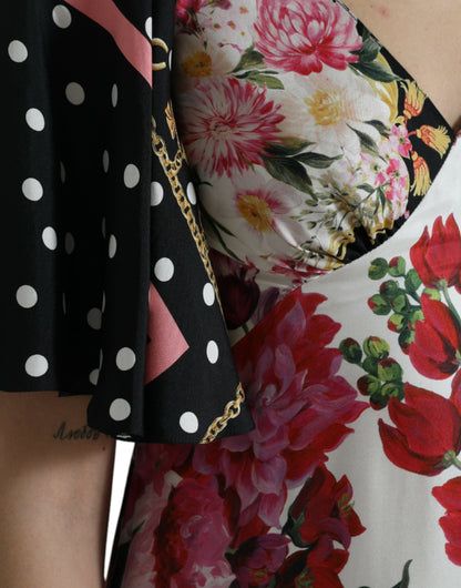 Dolce &amp; Gabbana – Mehrfarbiges Abendkleid aus Seidentwill mit Blumendruck