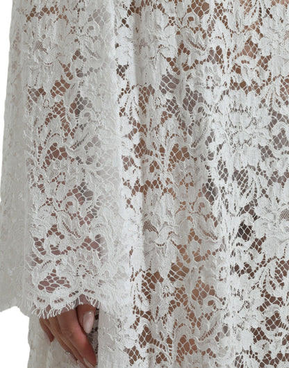 Dolce &amp; Gabbana – Etuikleid aus weißer Spitze mit Kristallverzierung