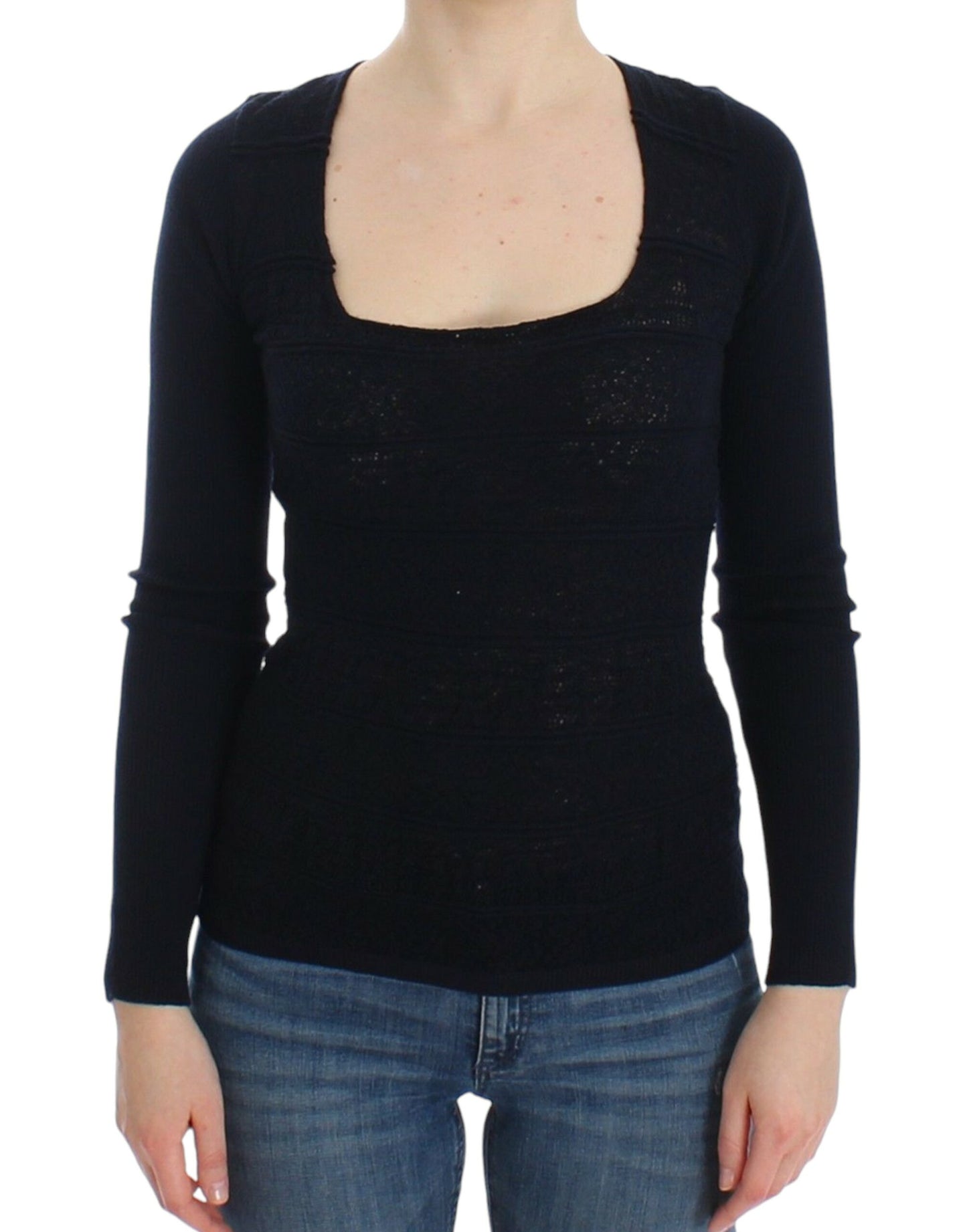 Ermanno Scervino – Blaues Strickpullover-Oberteil aus Wollstretch