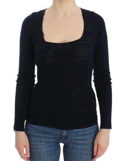 Ermanno Scervino – Blaues Strickpullover-Oberteil aus Wollstretch