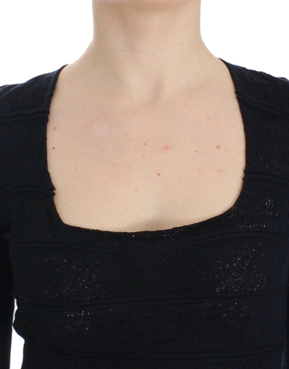 Ermanno Scervino – Blaues Strickpullover-Oberteil aus Wollstretch