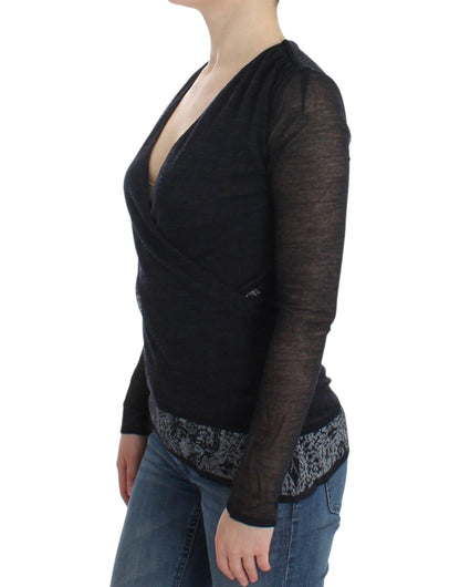 Ermanno Scervino – Langärmliger Stretch-Pullover aus schwarzer Wollmischung