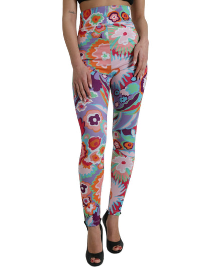 Dolce &amp; Gabbana Leggings mit mehrfarbigem Blumenmuster und hoher Taille