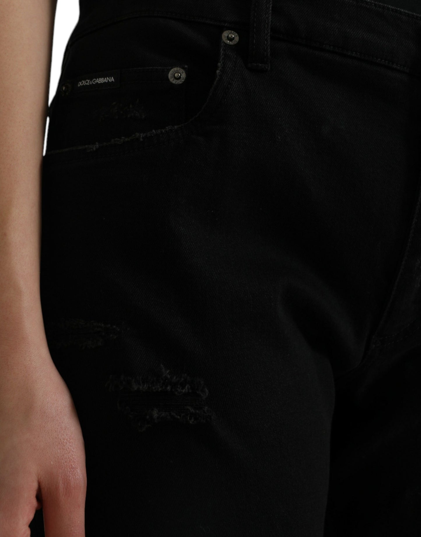 Dolce &amp; Gabbana – Schwarze, zerfetzte Jeans aus Baumwolle mit hoher Taille