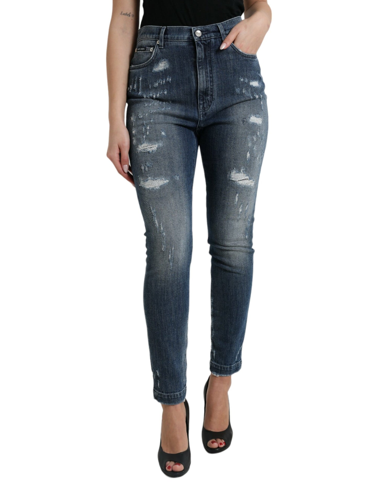 Dolce &amp; Gabbana Dunkelblaue GRACE Skinny-Jeans im Used-Look