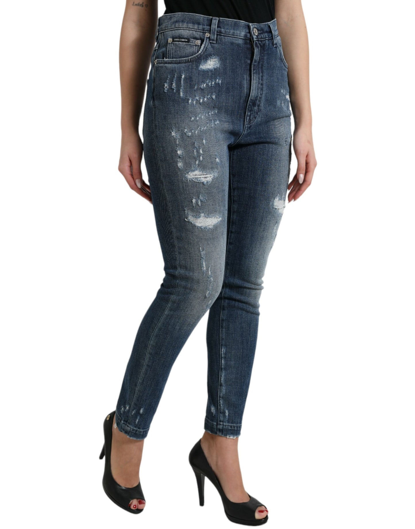 Dolce &amp; Gabbana Dunkelblaue GRACE Skinny-Jeans im Used-Look