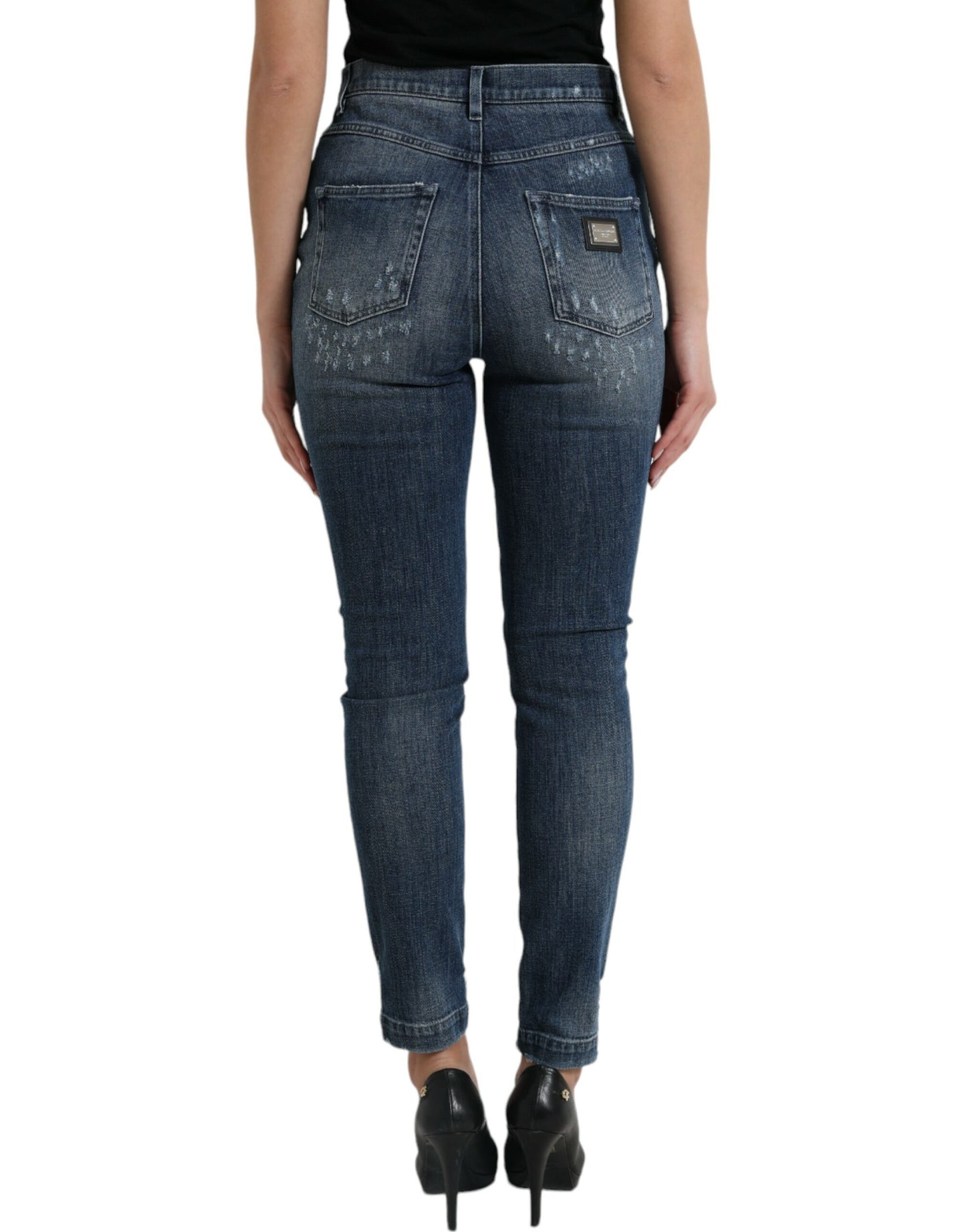 Dolce &amp; Gabbana Dunkelblaue GRACE Skinny-Jeans im Used-Look