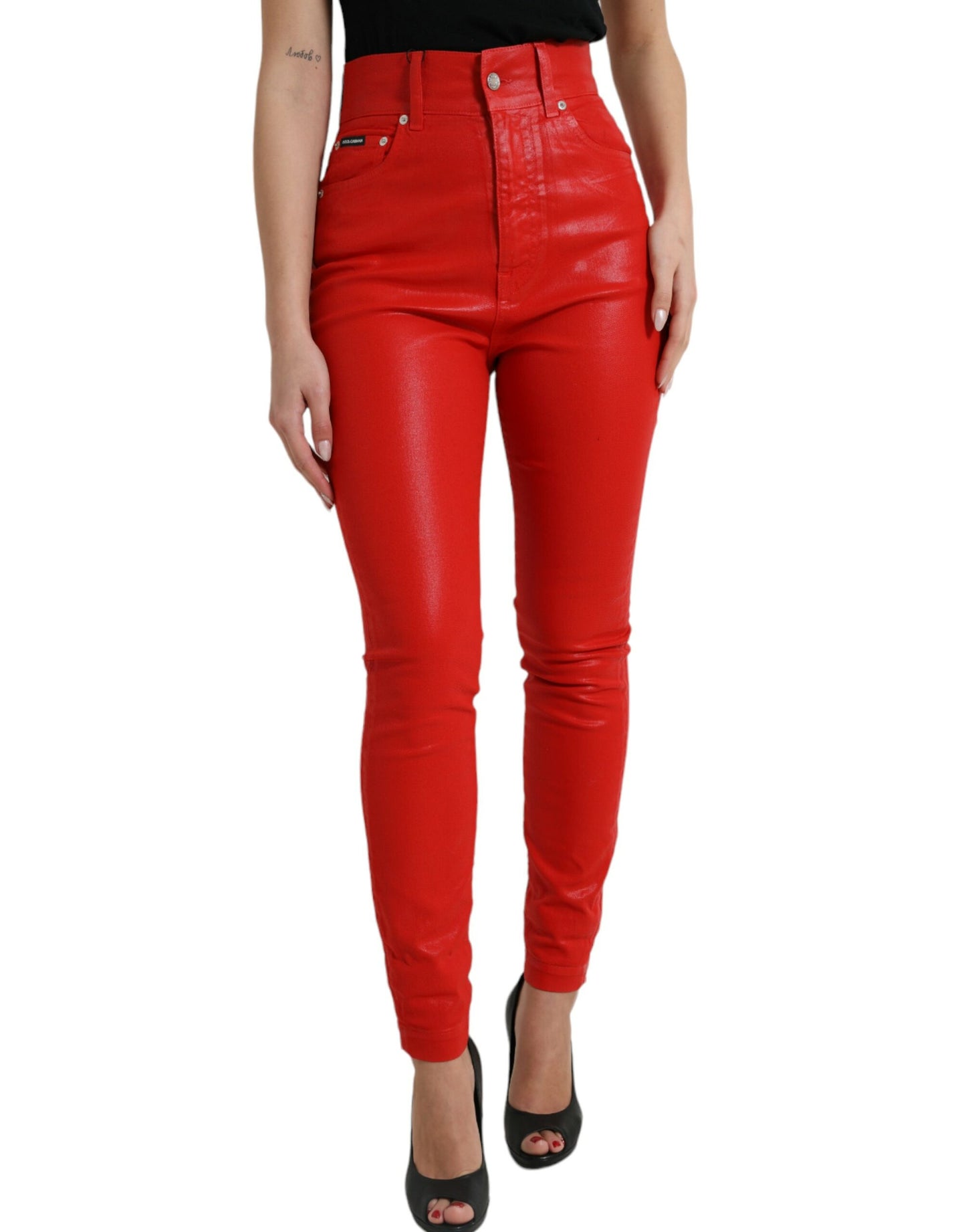 Dolce &amp; Gabbana – Rote Skinny-Jeans aus Baumwolle mit hoher Taille