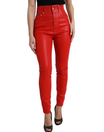 Dolce &amp; Gabbana – Rote Skinny-Jeans aus Baumwolle mit hoher Taille