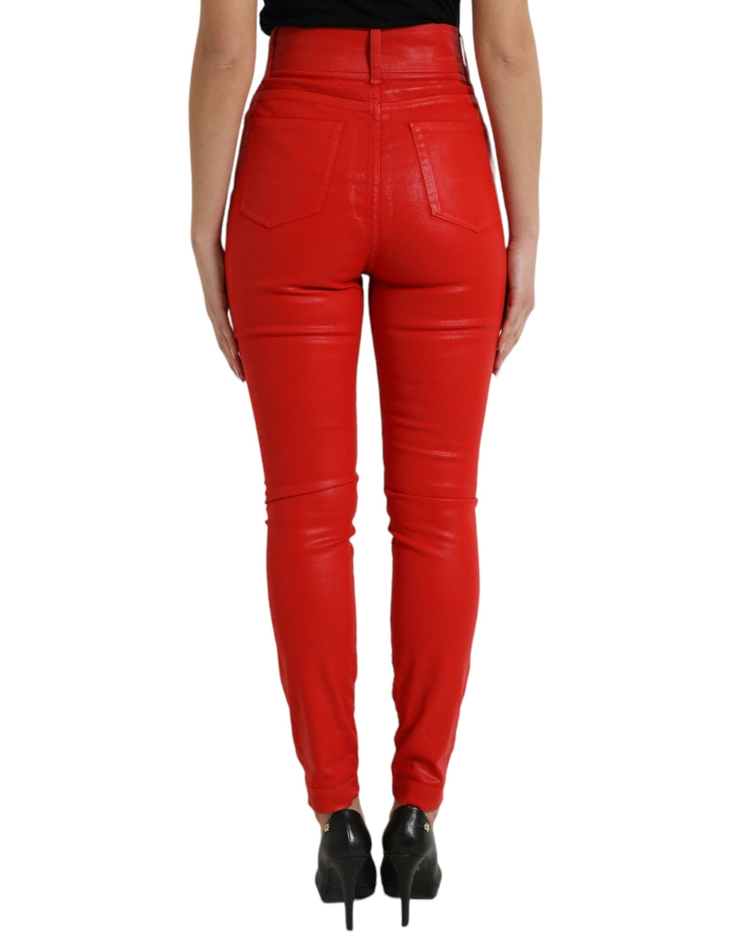 Dolce &amp; Gabbana – Rote Skinny-Jeans aus Baumwolle mit hoher Taille