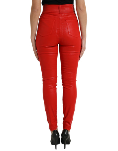 Dolce &amp; Gabbana – Rote Skinny-Jeans aus Baumwolle mit hoher Taille