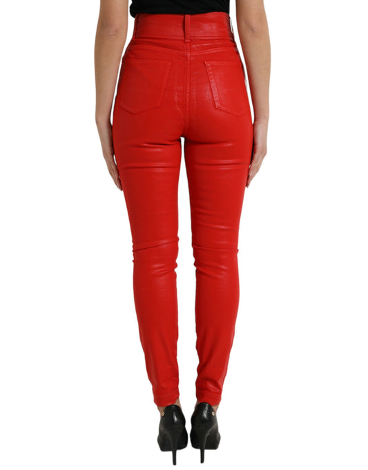 Dolce &amp; Gabbana – Rote Skinny-Jeans aus Baumwolle mit hoher Taille