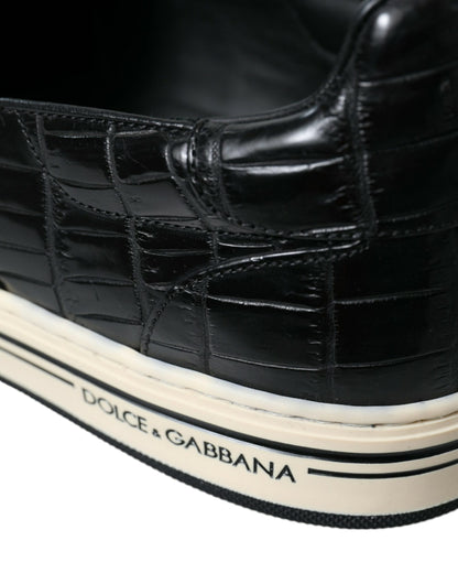Dolce &amp; Gabbana – Schwarze Sneakers aus exotischem Leder in Kroko-Optik