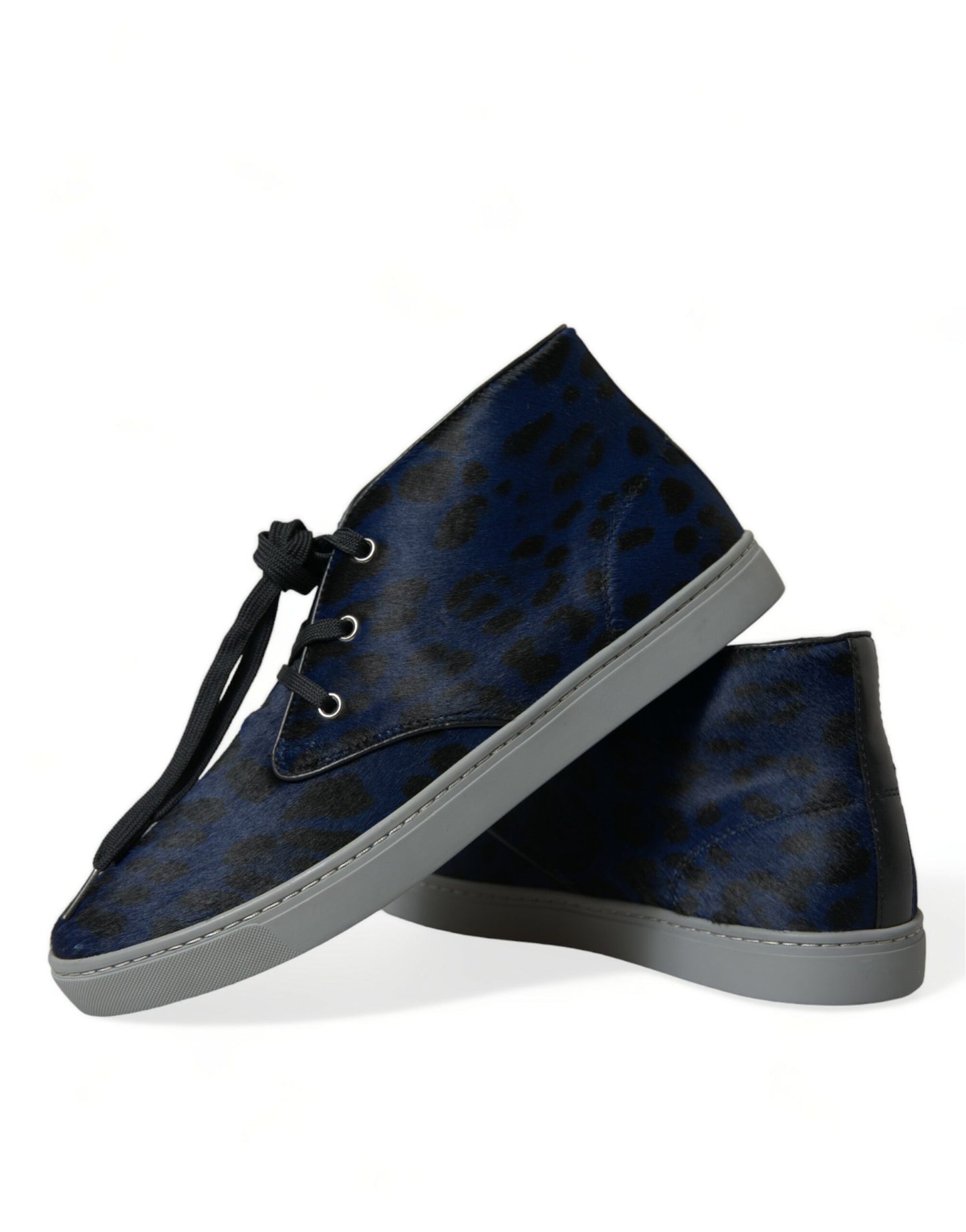 Dolce &amp; Gabbana – Blaue Sneakers aus Kalbsleder mit Leopardenmuster