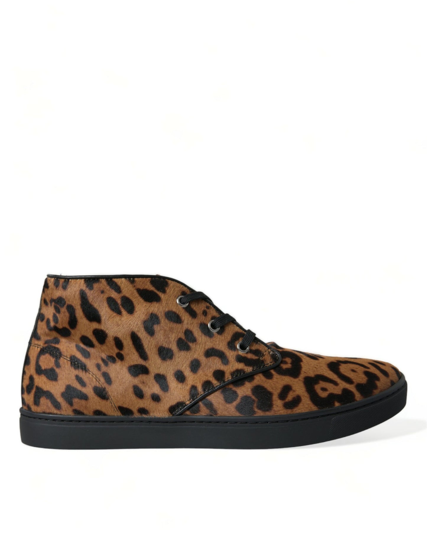 Dolce &amp; Gabbana Braune Sneakers aus Ponyhaarleder mit Leopardenmuster