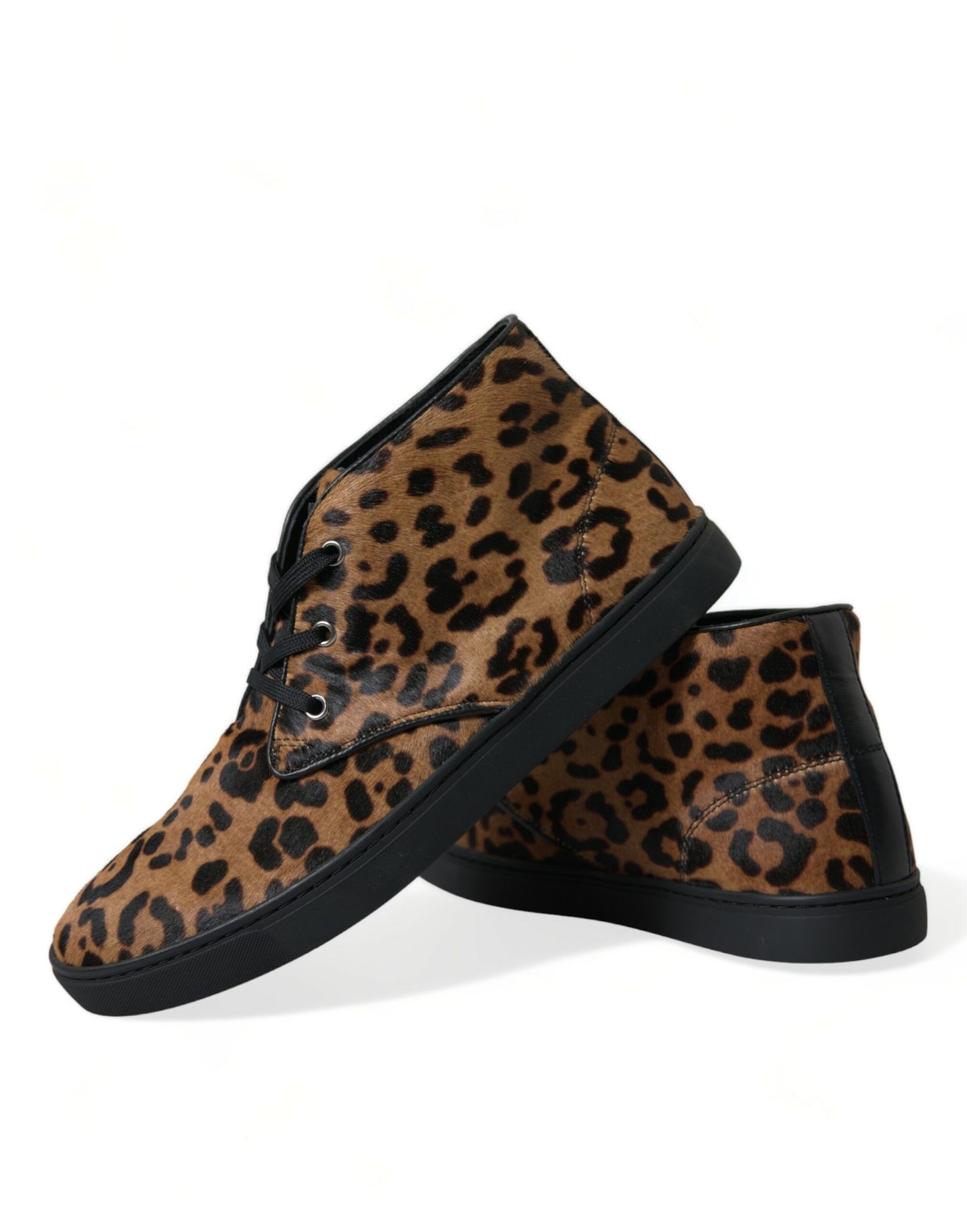 Dolce &amp; Gabbana Braune Sneakers aus Ponyhaarleder mit Leopardenmuster