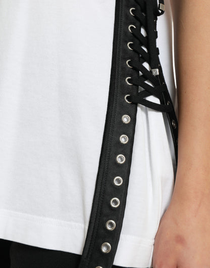 Dolce &amp; Gabbana – Weißes T-Shirt mit Slogan-Print und Schnürung