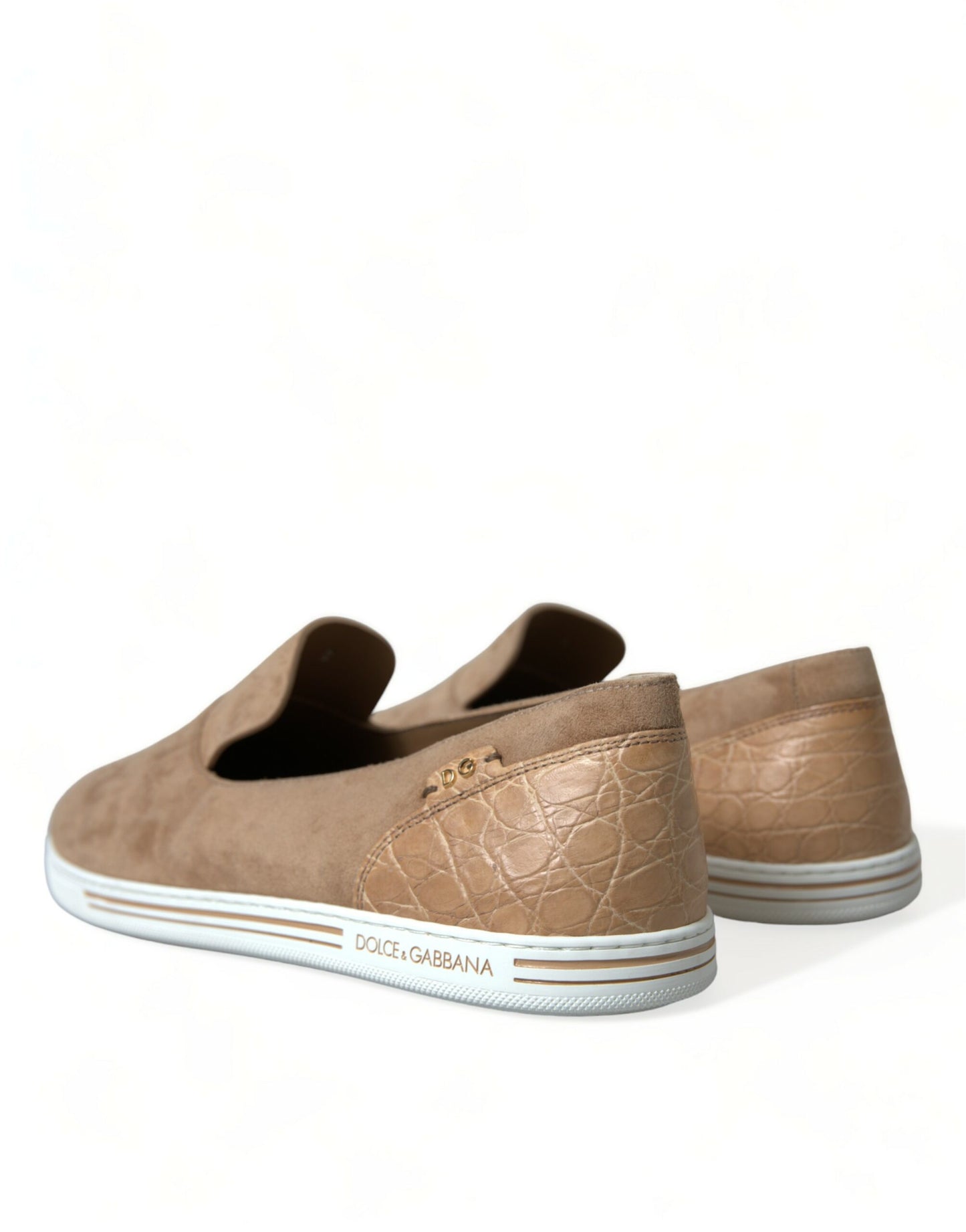 Dolce &amp; Gabbana Beige Wildleder Caiman Herren Loafer Hausschuhe Schuhe