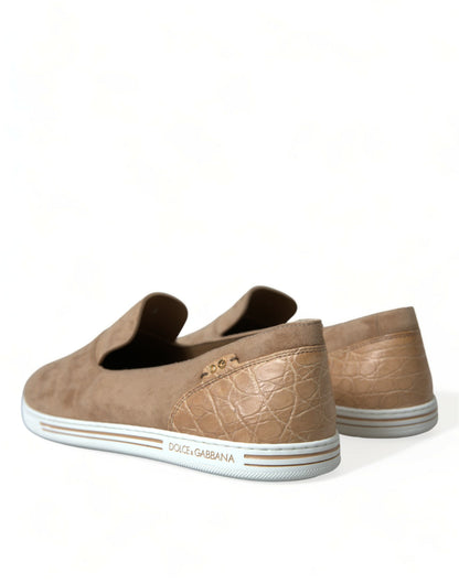 Dolce &amp; Gabbana Beige Wildleder Caiman Herren Loafer Hausschuhe Schuhe