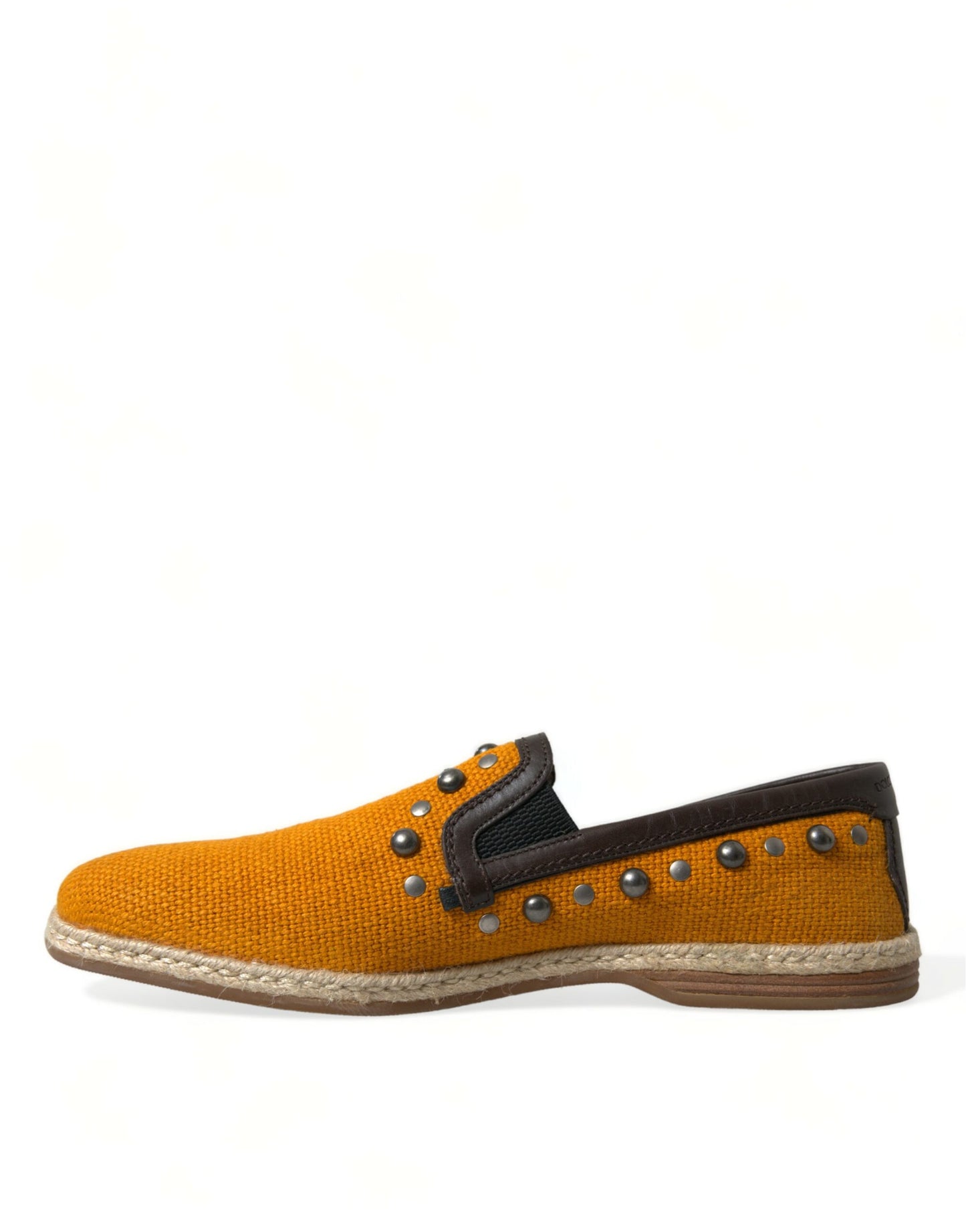 Dolce &amp; Gabbana – Orangefarbene Loafer aus Leinen und Leder mit Nieten