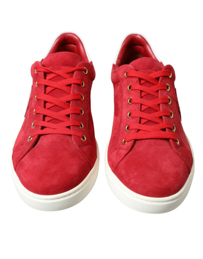 Dolce &amp; Gabbana Rote Wildleder Leder Männer Low Top Sneakers Schuhe
