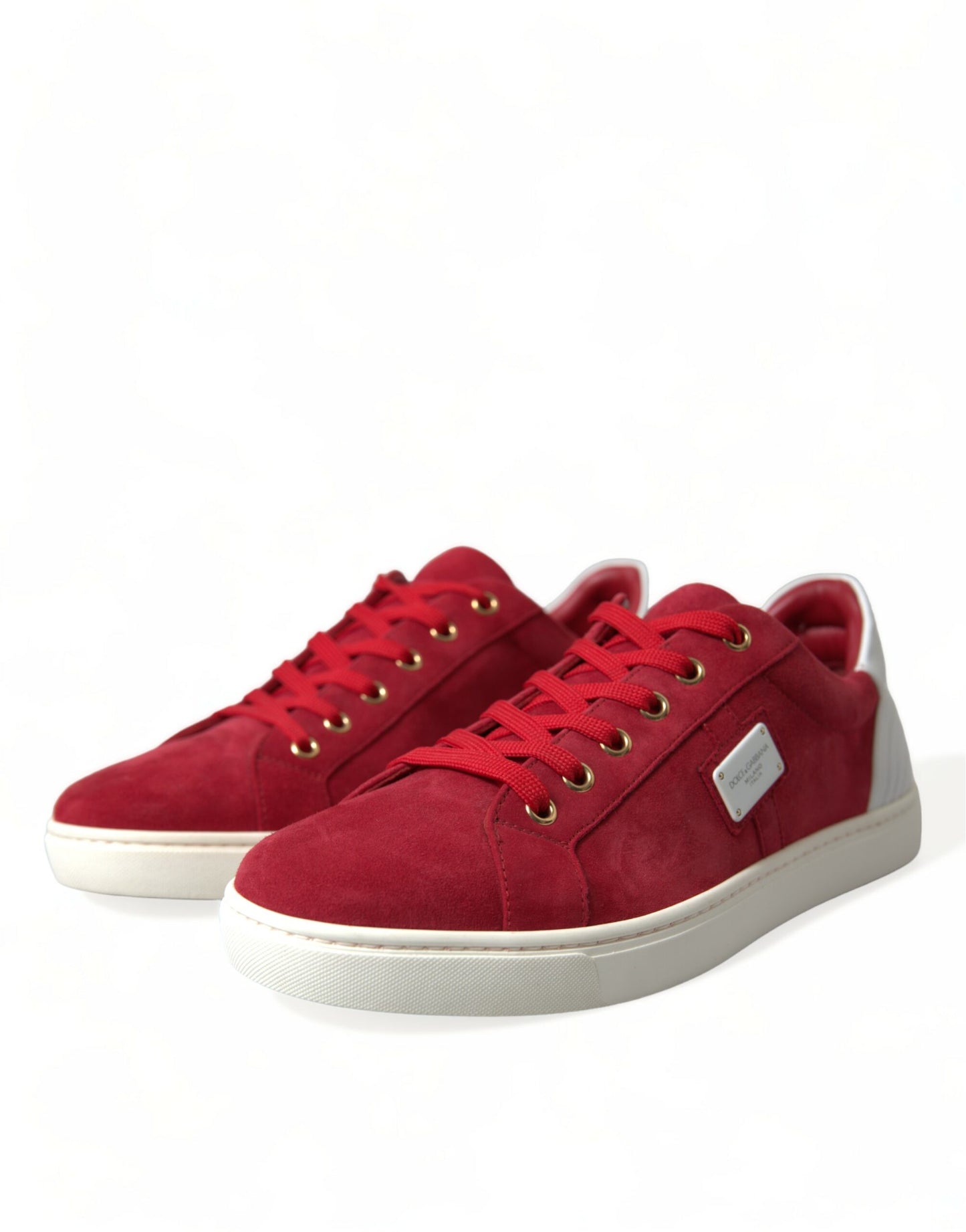 Dolce &amp; Gabbana Rote Wildleder Leder Männer Low Top Sneakers Schuhe