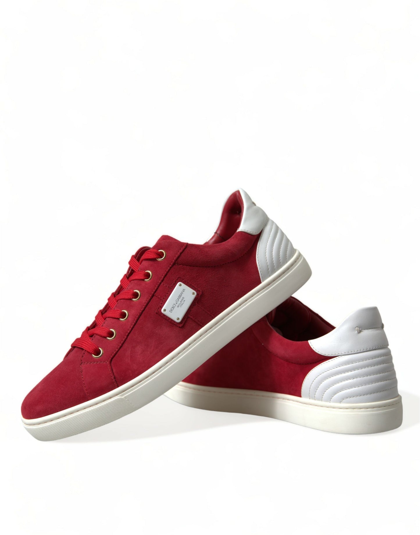 Dolce &amp; Gabbana Rote Wildleder Leder Männer Low Top Sneakers Schuhe