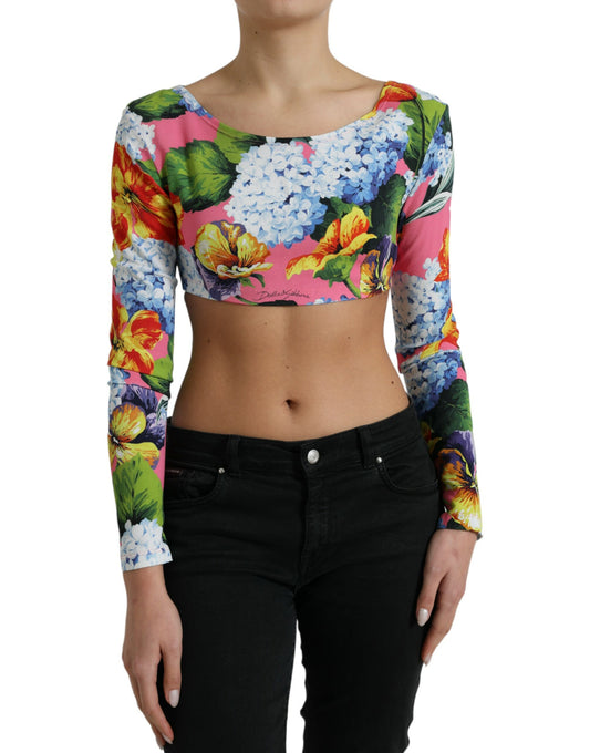 Dolce &amp; Gabbana – Mehrfarbiges, langärmliges Crop-Top mit Blumenmuster