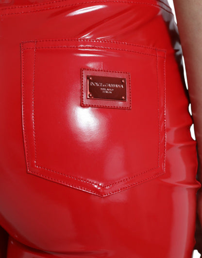 Dolce &amp; Gabbana – Glänzend rote Skinny-Hose mit hoher Taille