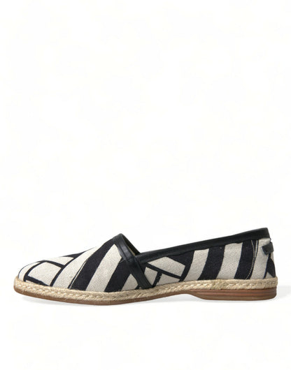 Dolce &amp; Gabbana Beige Schwarz Gestreifte Canvas Espadrilles MONDELLO Schuhe