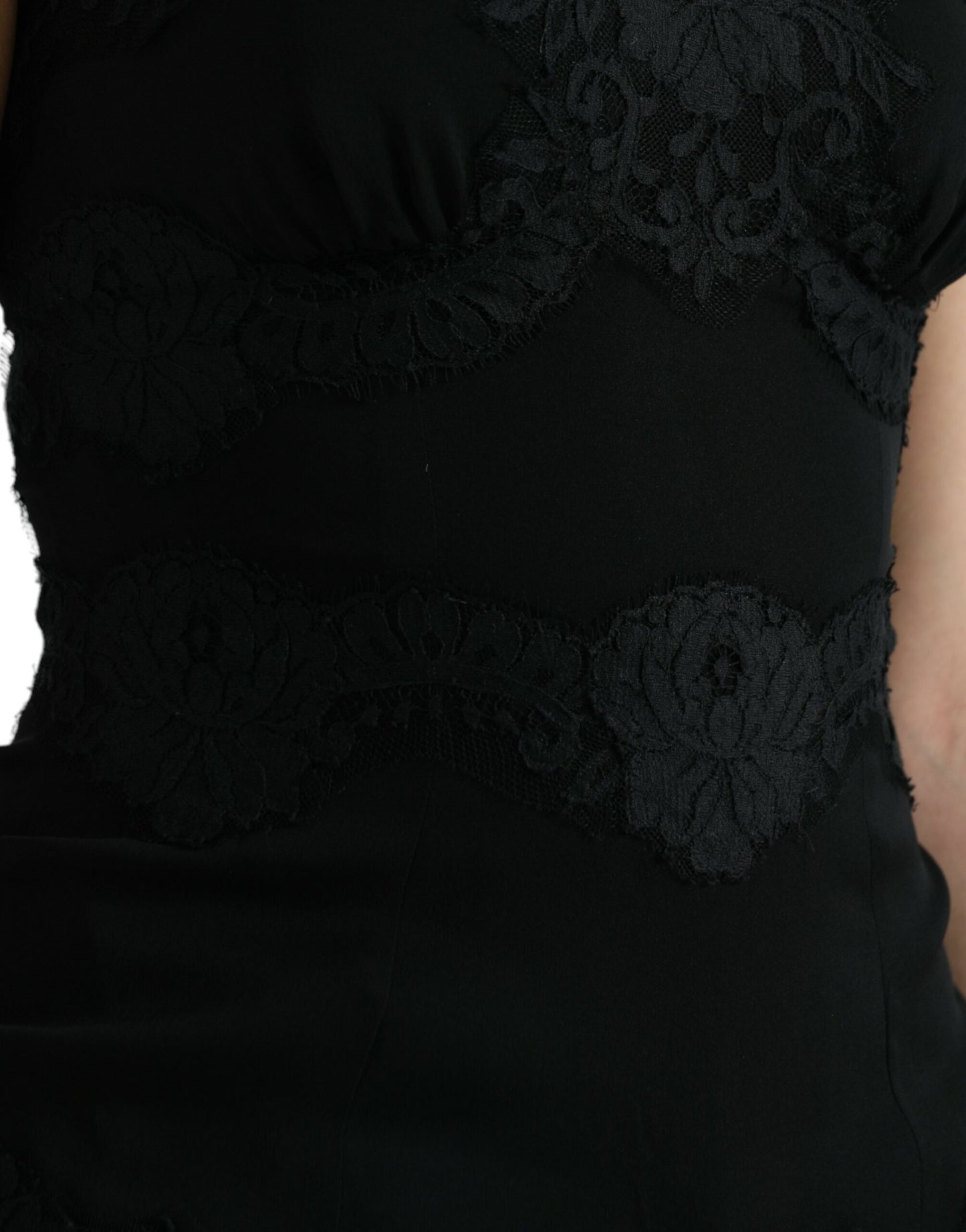 Dolce &amp; Gabbana – Ärmelloses Tanktop aus schwarzer Stretch-Seide und Spitze