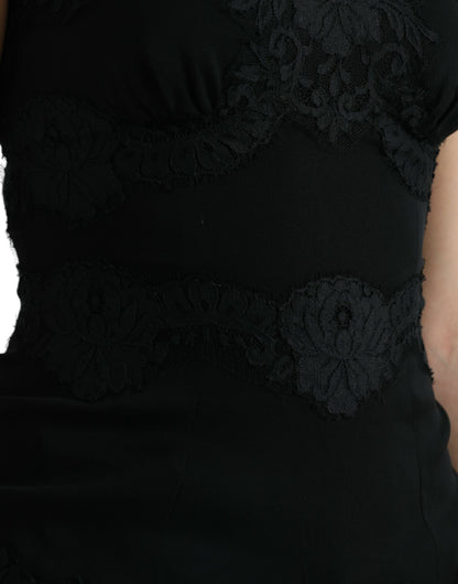 Dolce &amp; Gabbana – Ärmelloses Tanktop aus schwarzer Stretch-Seide und Spitze