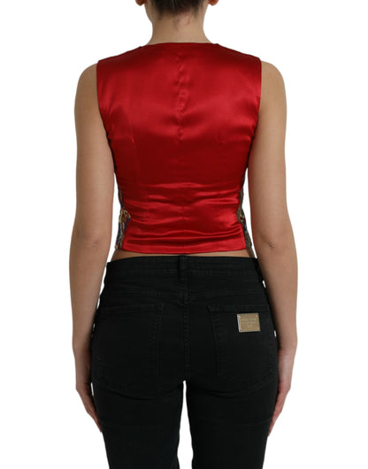 Dolce &amp; Gabbana – Mehrfarbiges Weste-Oberteil mit Jacquard-Knopf