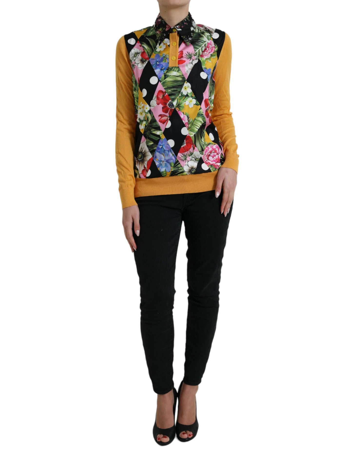 Dolce &amp; Gabbana – Mehrfarbiger Henley-Pullover aus Kaschmir mit Patchwork