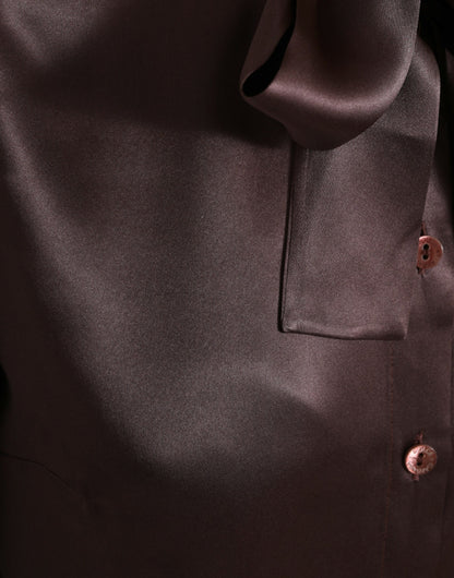Dolce &amp; Gabbana, langärmliges Blusentop aus Seide mit Ascot-Kragen in Braun