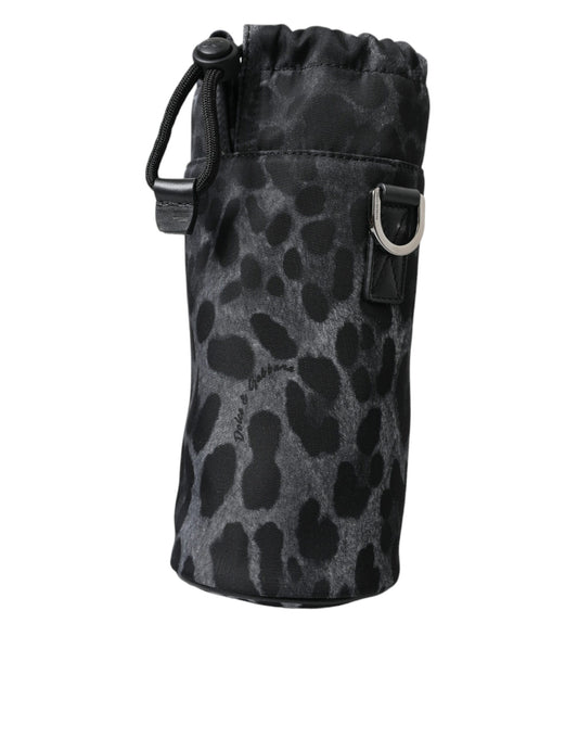 Dolce & Gabbana – Runde, schmale Tragetasche mit Flaschenhalter und schwarzem Leopardenmuster