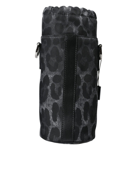 Dolce & Gabbana – Runde, schmale Tragetasche mit Flaschenhalter und schwarzem Leopardenmuster