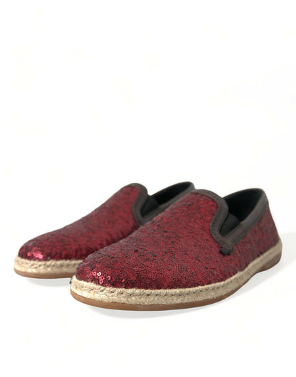 Dolce &amp; Gabbana Rote Loafer mit Pailletten Herren Schuhe